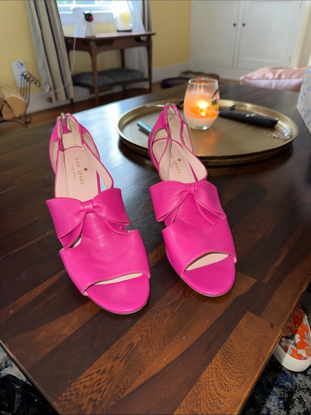 kate spade Hot Pink Bow Open-Toe Heels